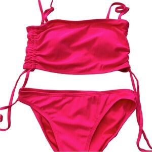 Bright Pink California Waves Two Piece Bandeau Bikini Bathing Suit Swim Small